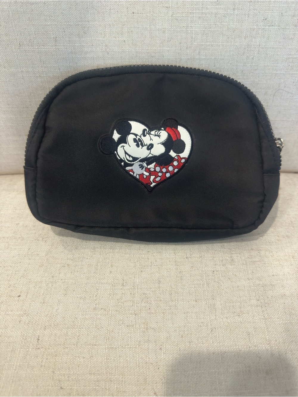 Black Belt Bag with Mickey & Minnie Heart Patch